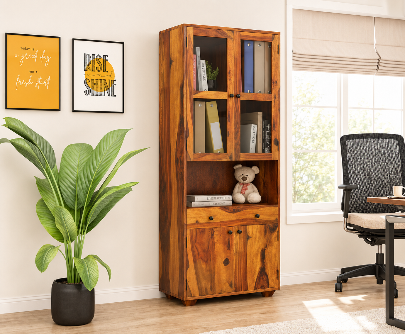 Premium Designer Solid Sheesham Wood Display Bookshelf for Living Room