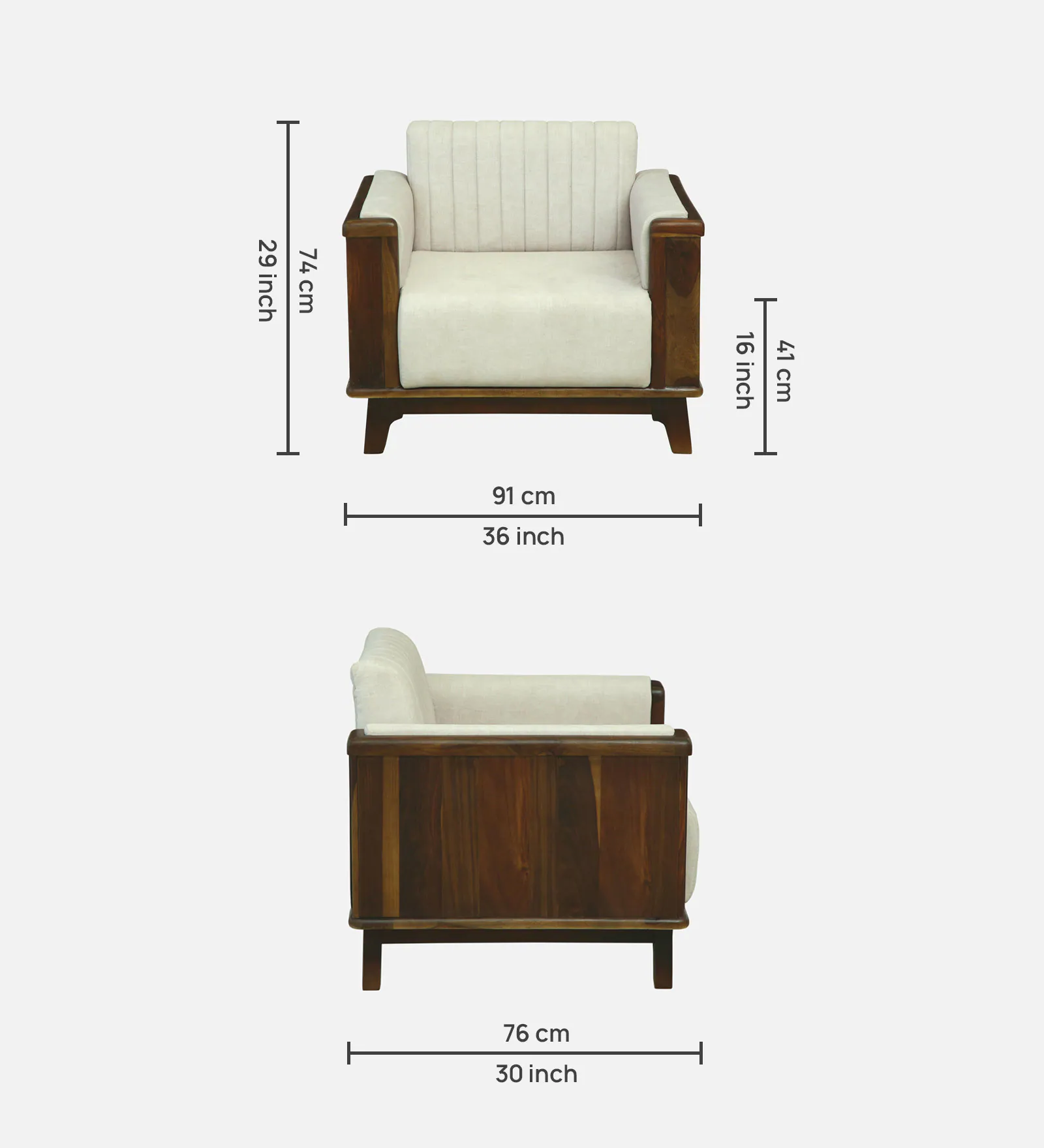 Premium Designer Solid Wood 1 Seater Sofa with Elegant Fabric Finish - Image 5