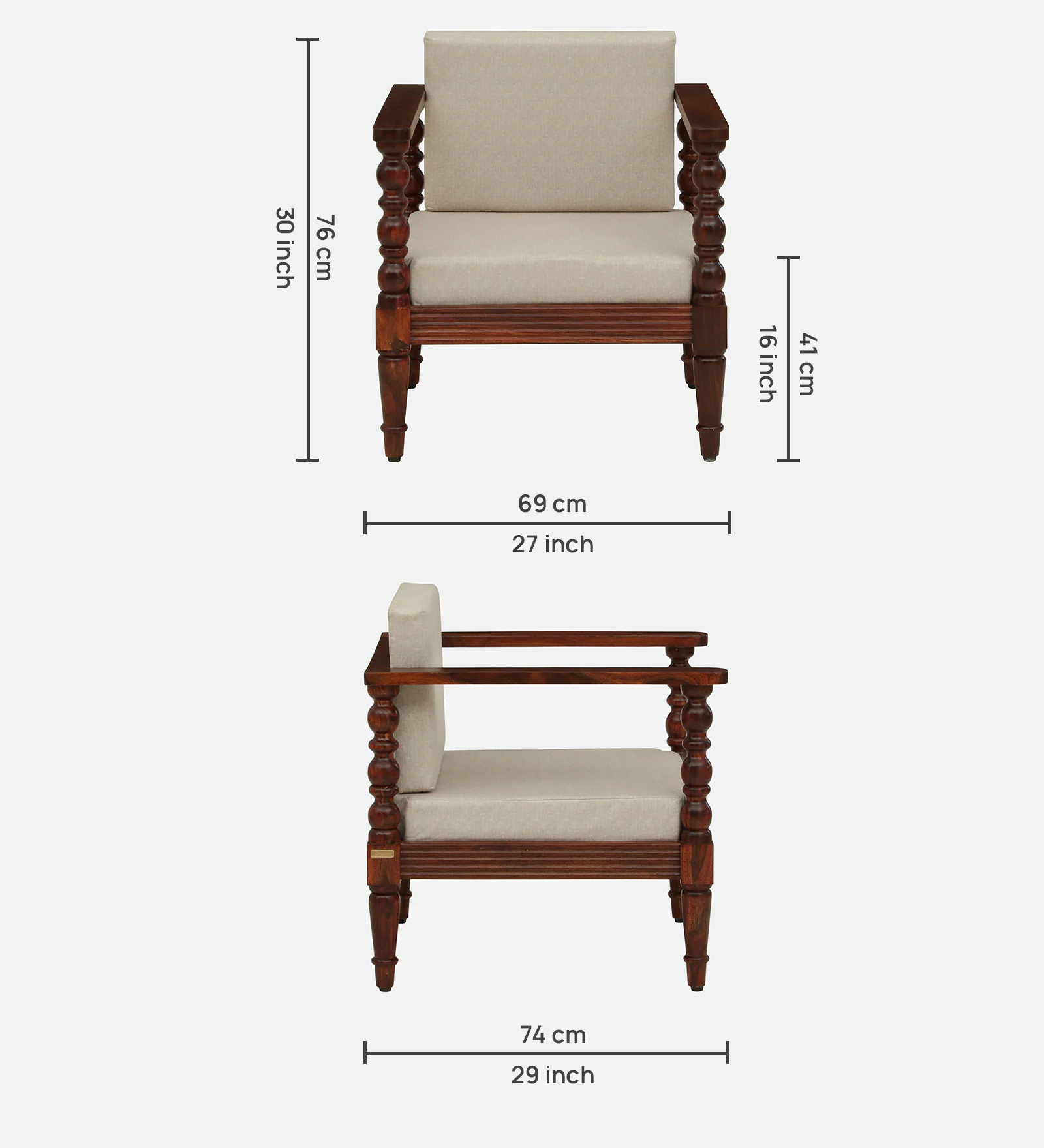 Premium Handcrafted Wooden 1 Seater Sofa for Contemporary Home Décor - Image 5