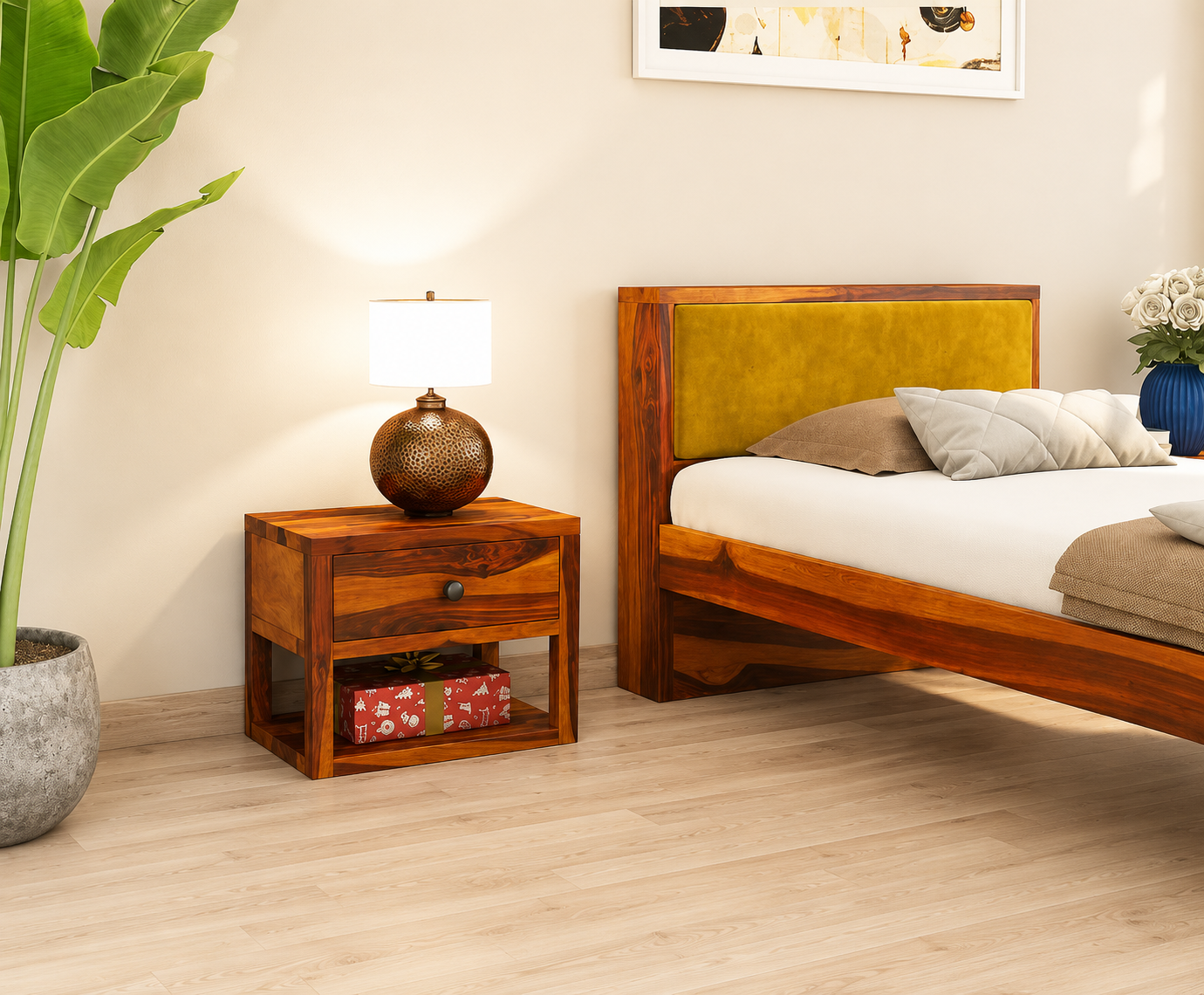 Premium Solid Sheesham Wood Bedside Cabinet