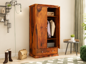 Premium Solid Sheesham Wooden Wardrobe with Hanging Space