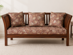 Premium Wooden Strong Sheesham Wood 2 Seater Sofa with Soft Fabric Upholstery