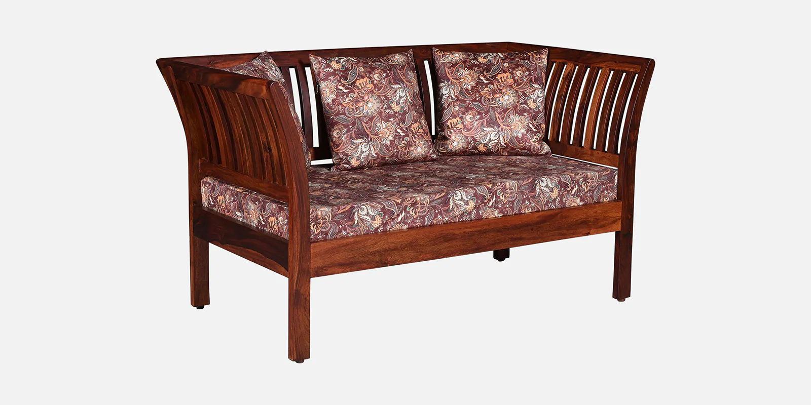 Premium Wooden Strong Sheesham Wood 2 Seater Sofa with Soft Fabric Upholstery - Image 9
