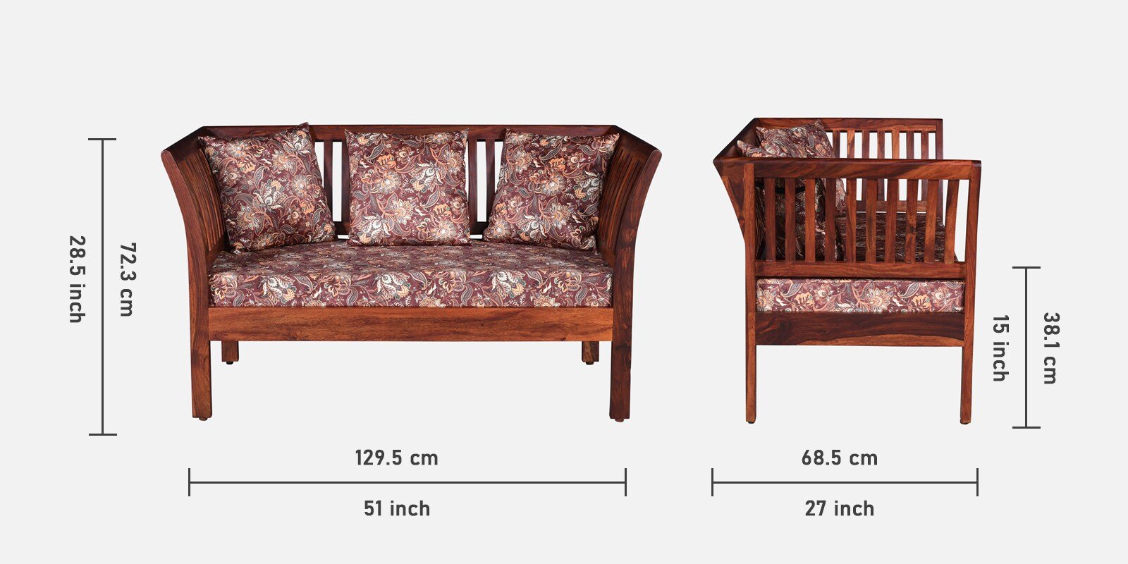 Premium Wooden Strong Sheesham Wood 2 Seater Sofa with Soft Fabric Upholstery - Image 10