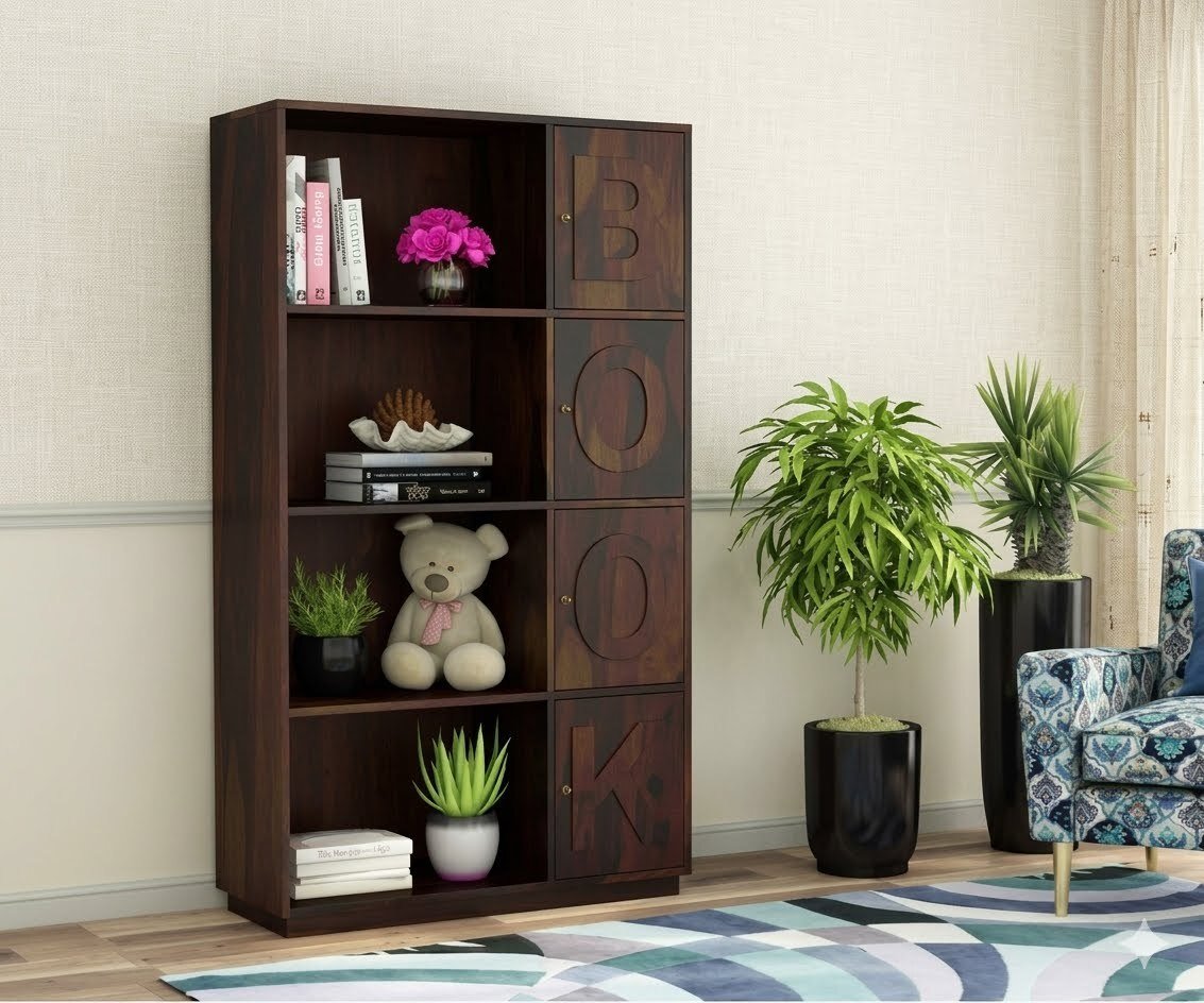 Prestige Handcrafted Solid Sheesham Wood Bookshelf with Open Display Shelves