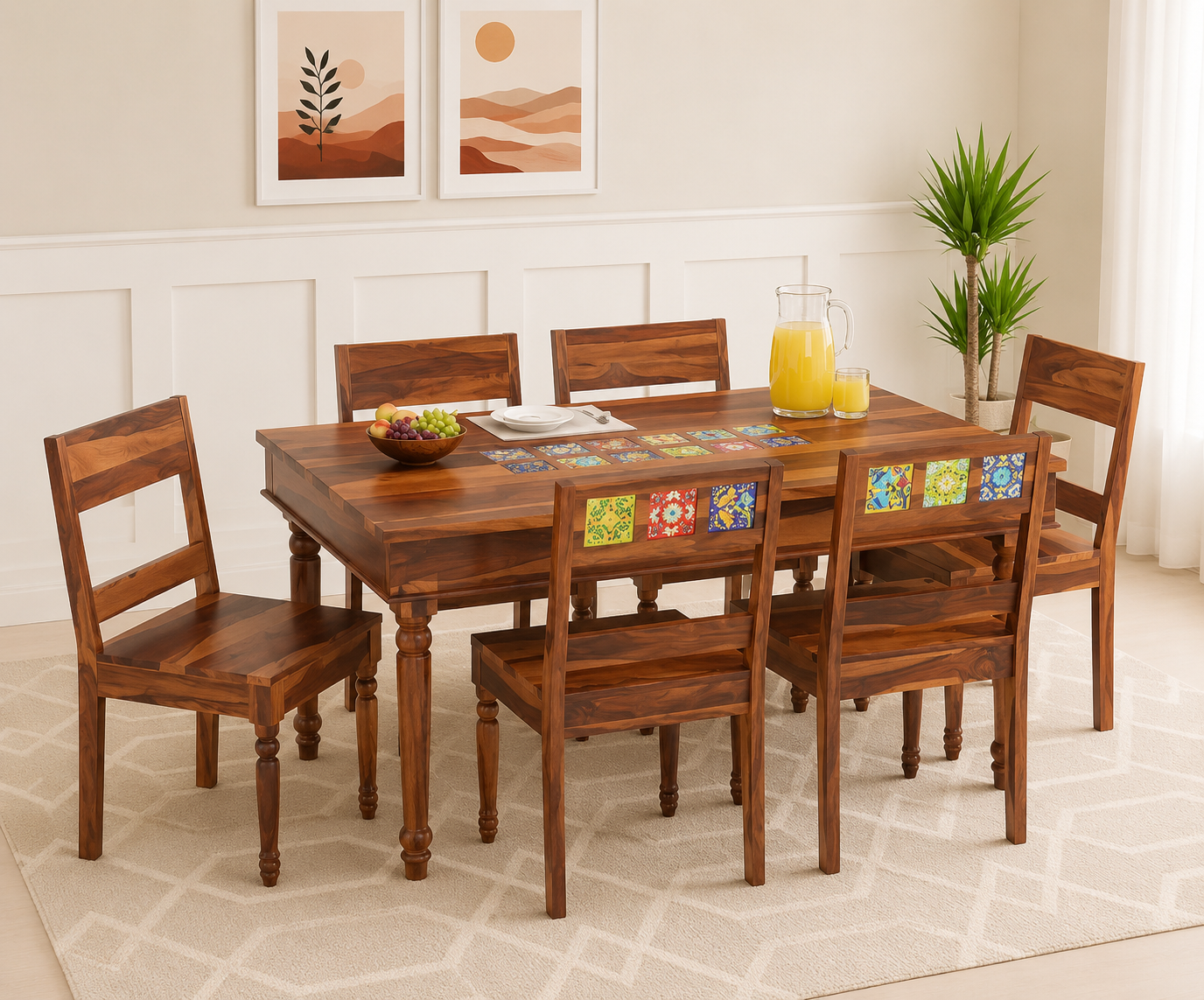 Ravello Modern Solid Sheesham Wood Dining Set