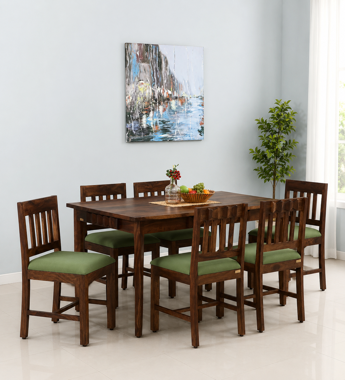Ravento Handcrafted Solid Sheesham Wood 6 Seater Dining Set