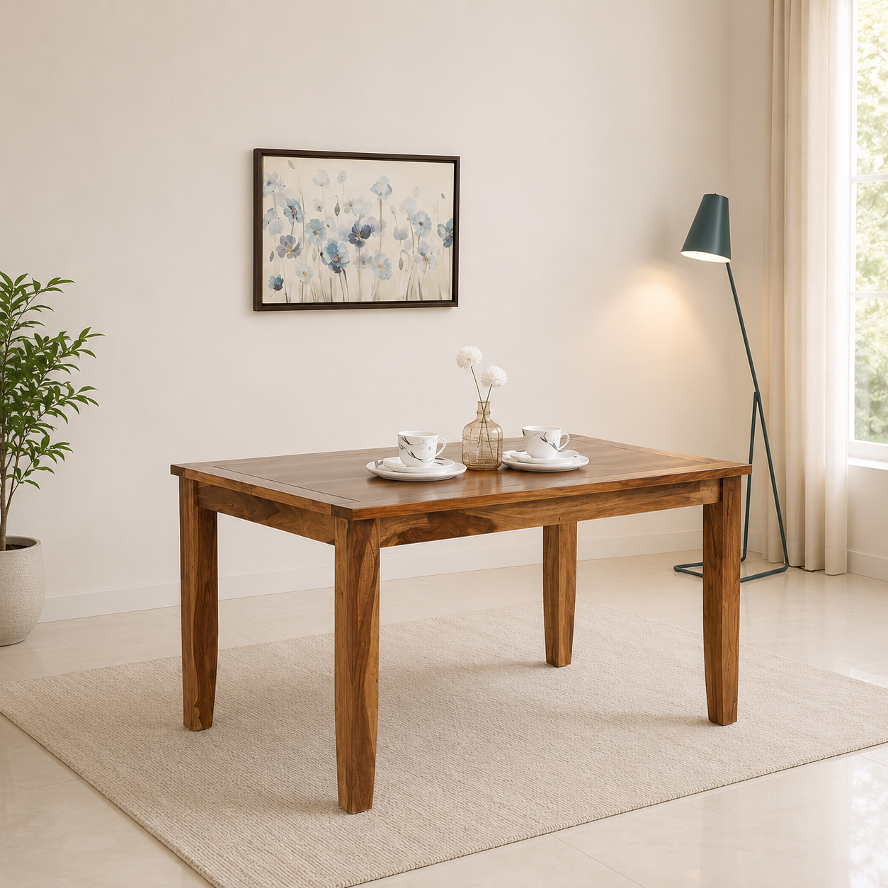 Rivora Handcrafted Solid Sheesham Wood Dining Table