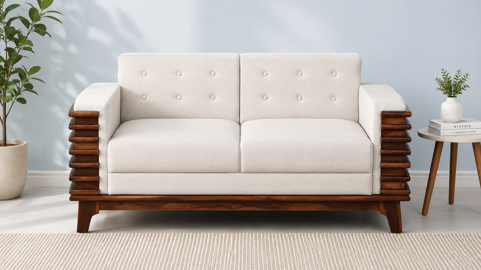 Royal Crest Solid Sheesham Wood 2 Seater Sofa with Plush Cushion Seating