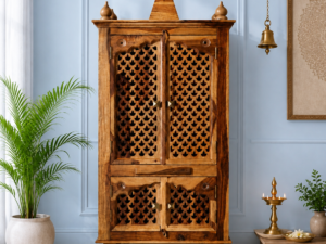 Royal Crown Luxury Wooden Pooja Temple with Elegant Storage Compartments