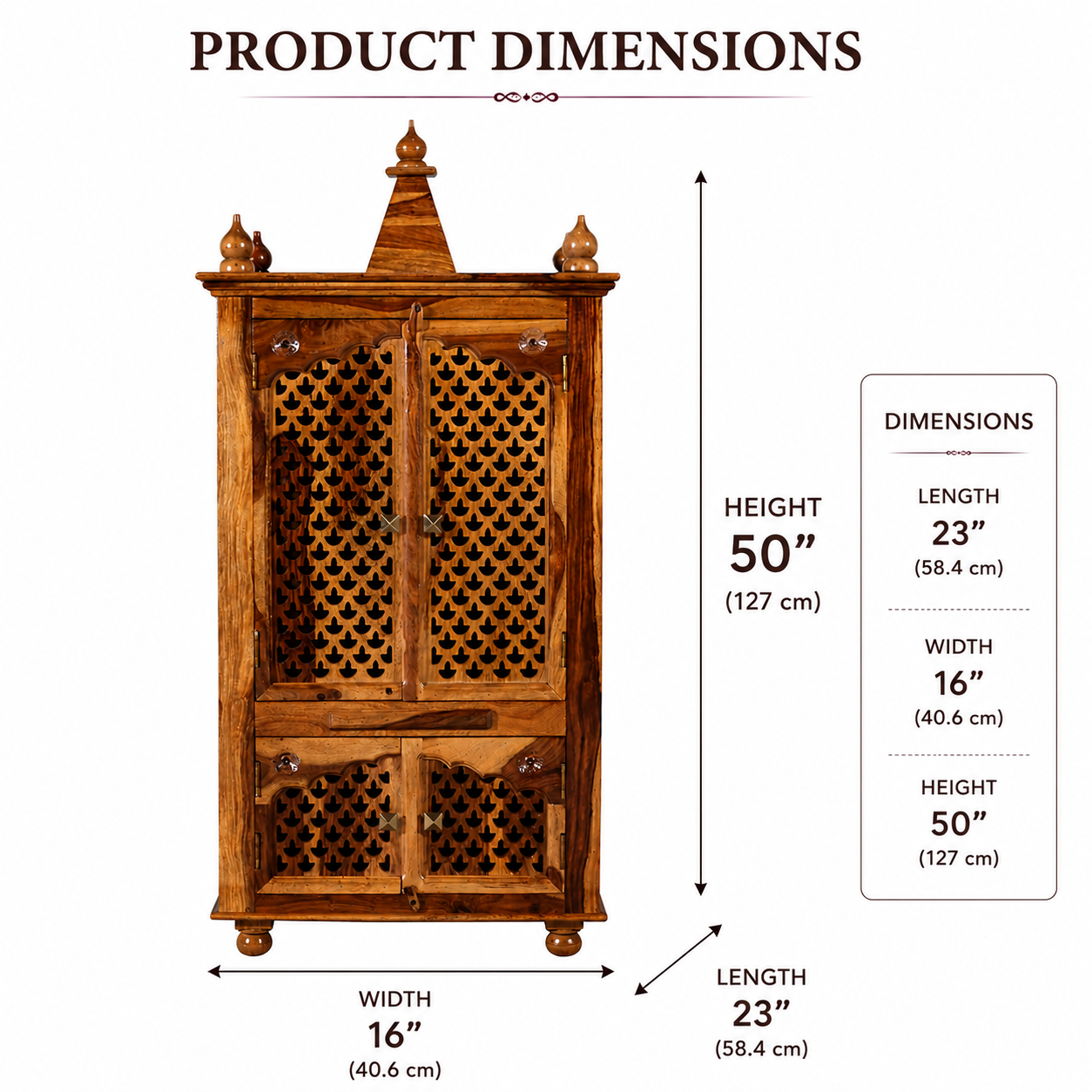 Royal Crown Luxury Wooden Pooja Temple with Elegant Storage Compartments - Image 3