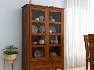 Royal Heritage Solid Sheesham Wood Crockery Unit for Dining Space.
