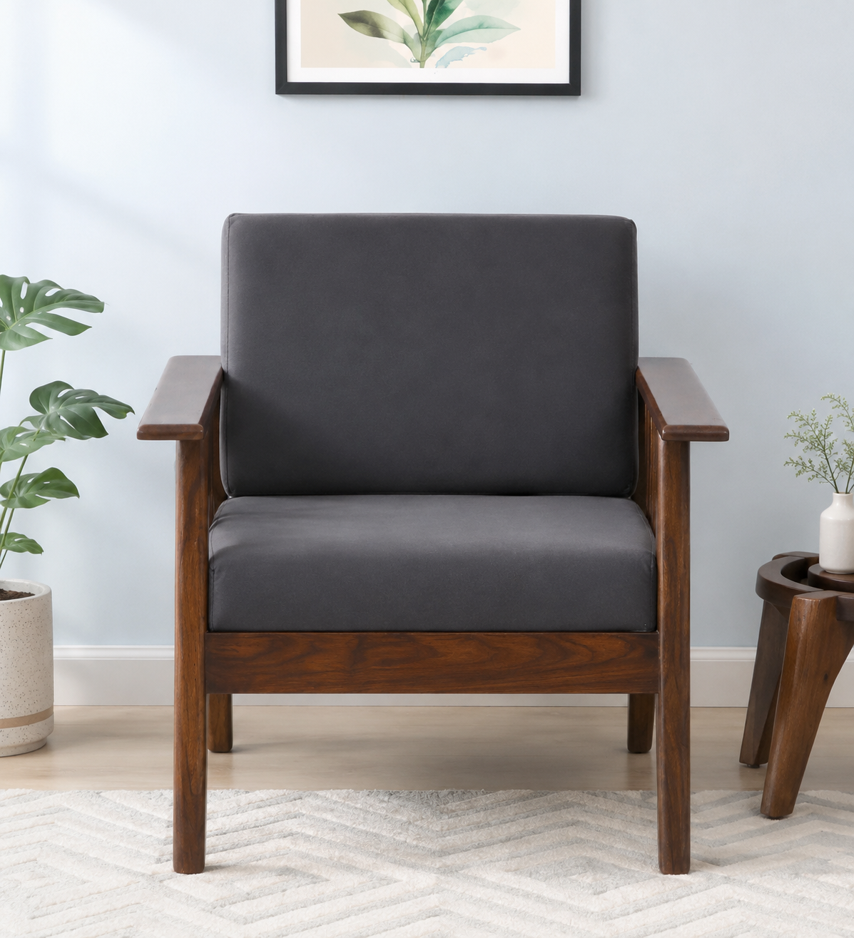 Royal Heritage Solid Wood 1 Seater Sofa with Soft Fabric Upholstery