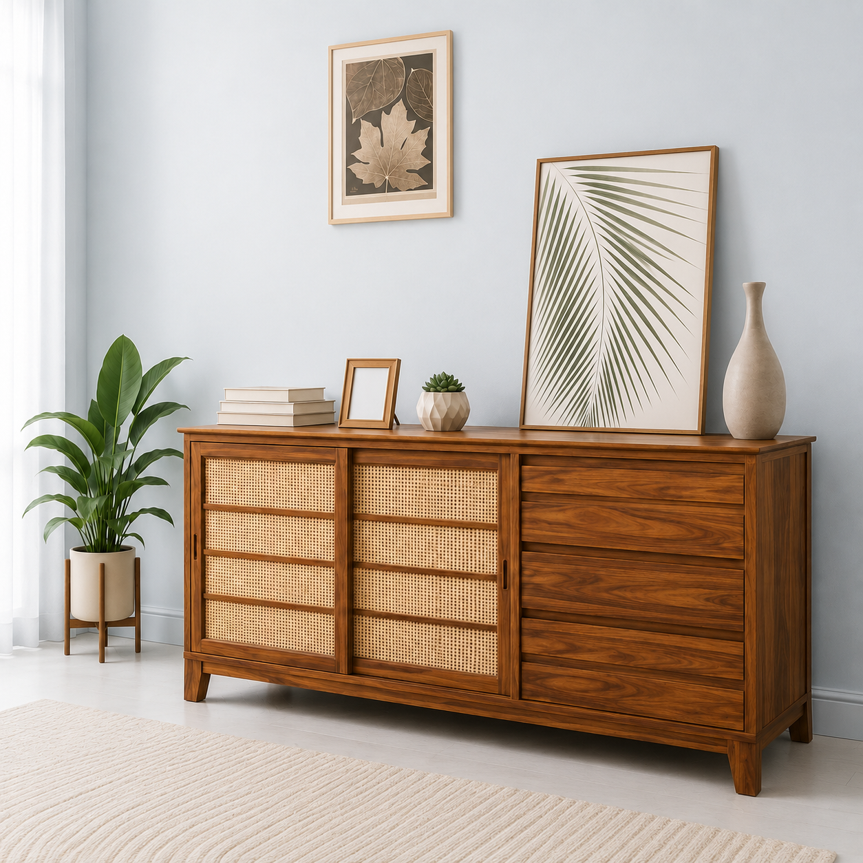 Royal Luxury Wooden Side Board with Spacious Drawer and Cabinet Storage.
