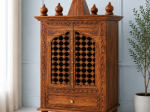 Royal Serenity Handcrafted Wooden Temple for Home with Drawer Storage