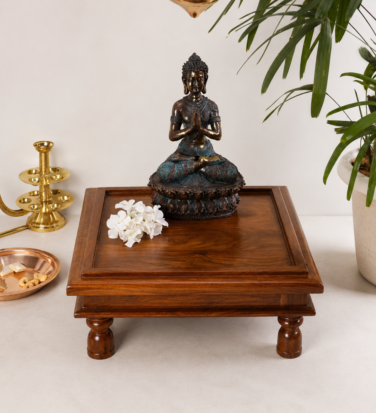 Rudraksh Traditional Wooden Pooja Chowki for Mandir