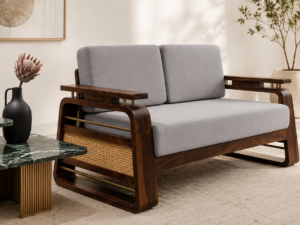 Rustic Charm Sheesham Wood 2 Seater Sofa for Luxury Interiors