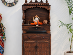 Sacred Aura Premium Solid Wood Pooja Mandir with Elegant Storage Unit