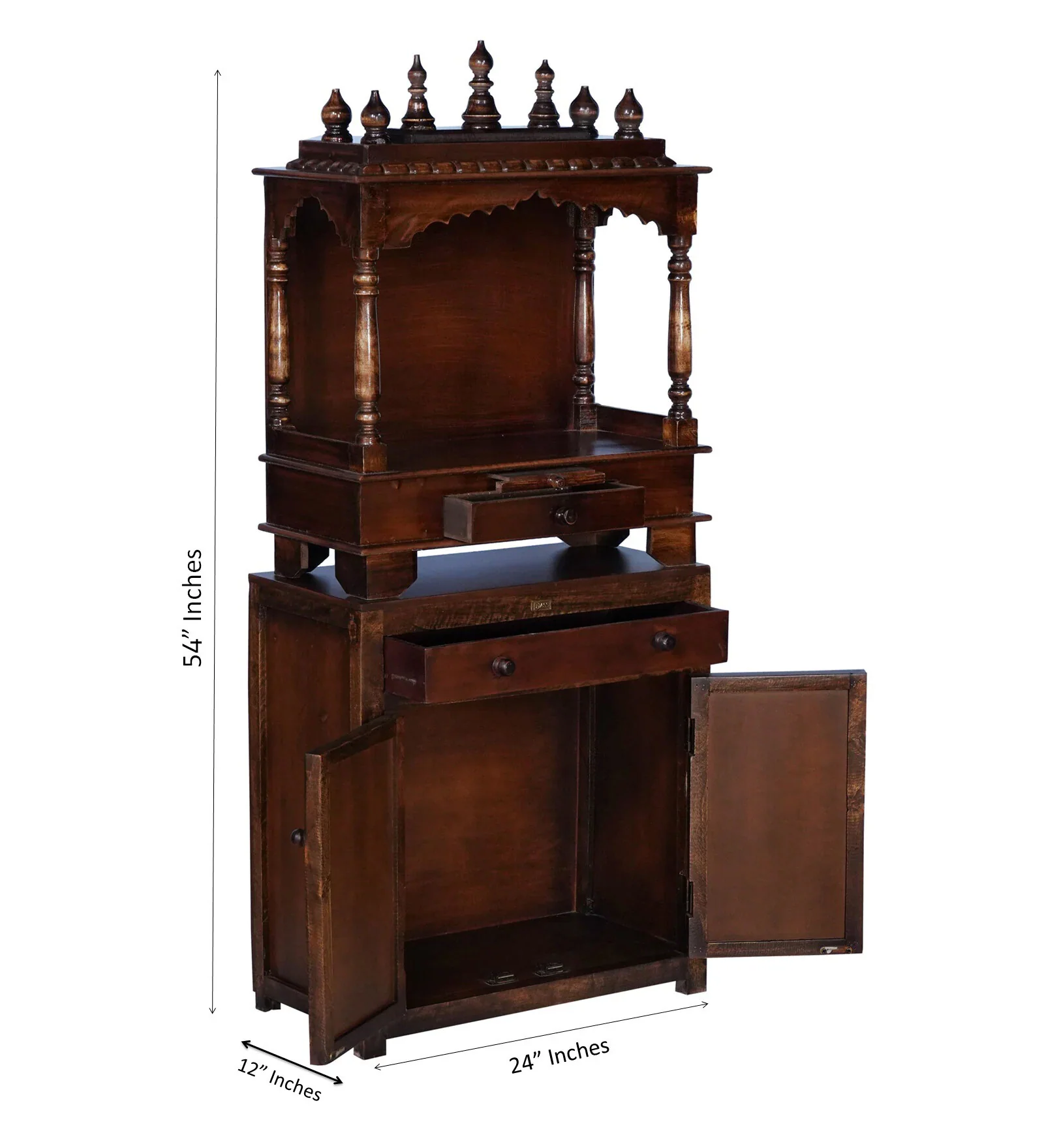 Sacred Aura Premium Solid Wood Pooja Mandir with Elegant Storage Unit - Image 2