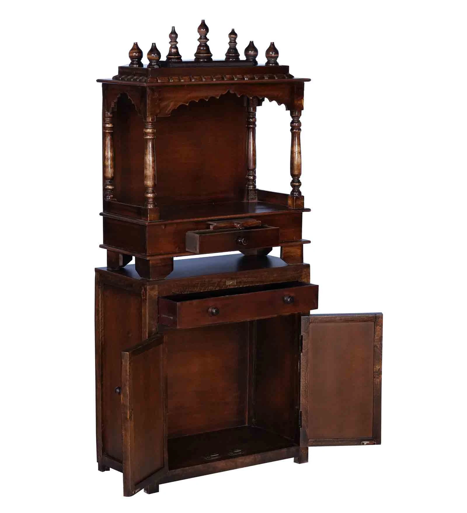 Sacred Aura Premium Solid Wood Pooja Mandir with Elegant Storage Unit - Image 3