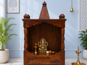 Sacred Elegance Handcrafted Wooden Pooja Unit with Premium Finish