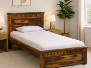Savora Solid Sheesham Wood Single Bed in Natural Teak Finish