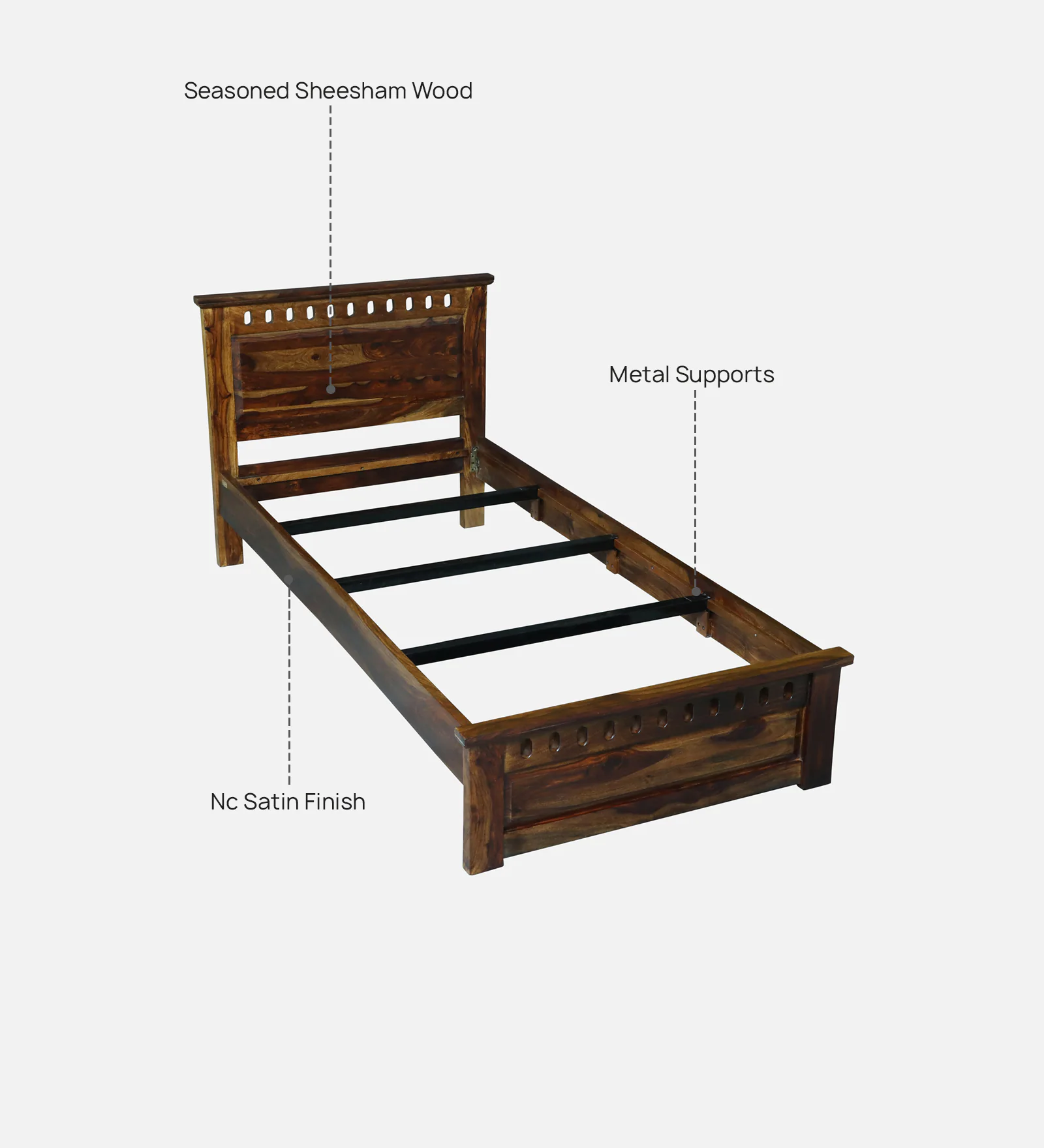 Savora Solid Sheesham Wood Single Bed in Natural Teak Finish - Image 3
