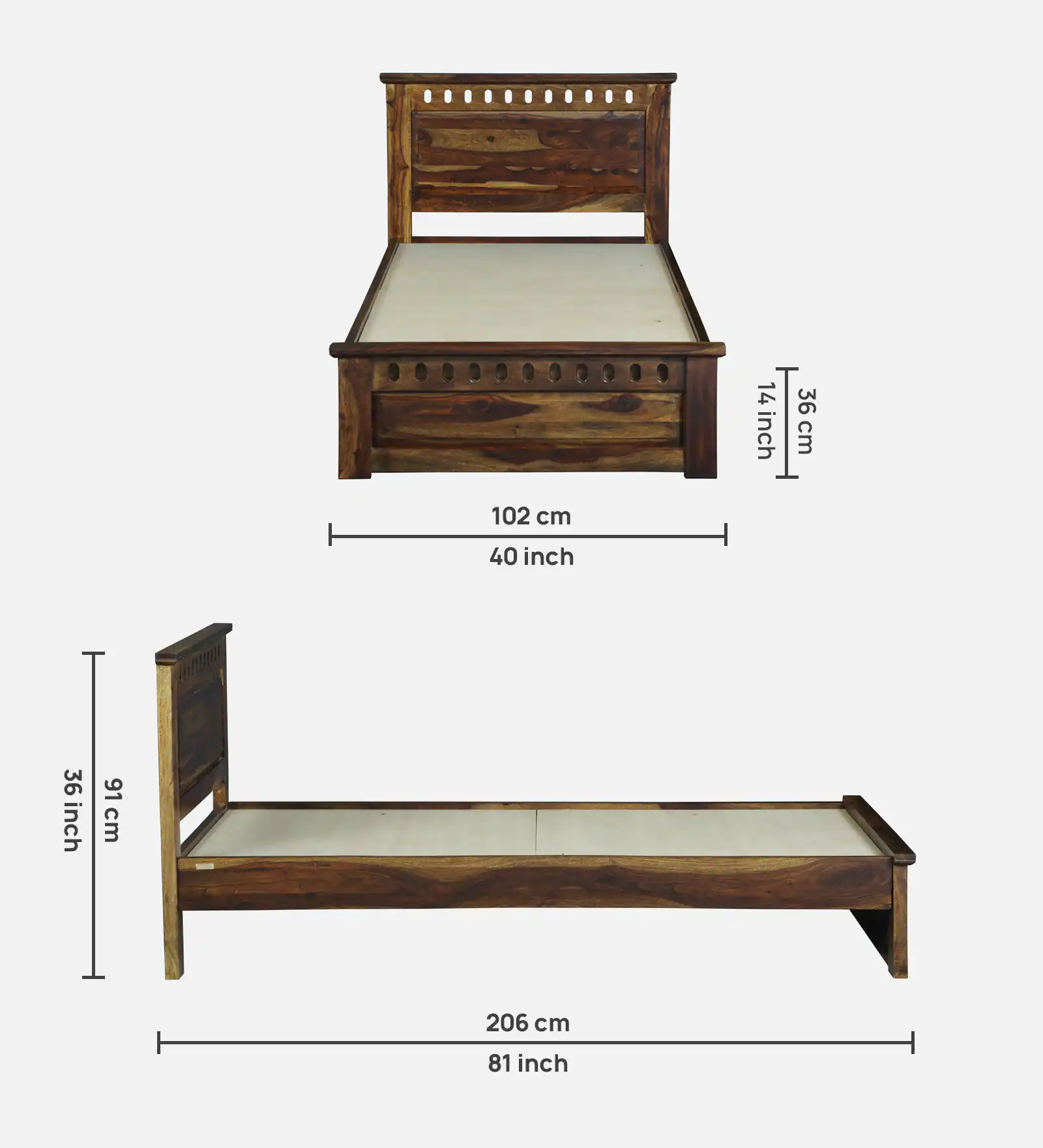 Savora Solid Sheesham Wood Single Bed in Natural Teak Finish - Image 5