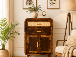 Serafina Sheesham Wood Decorative Storage Cabinet in Walnut Finish
