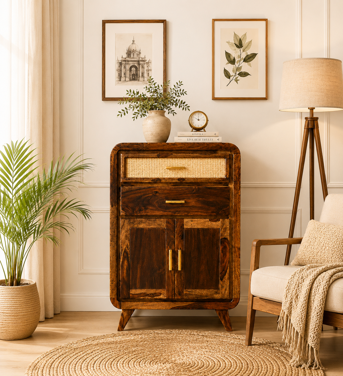 Serafina Sheesham Wood Decorative Storage Cabinet in Walnut Finish