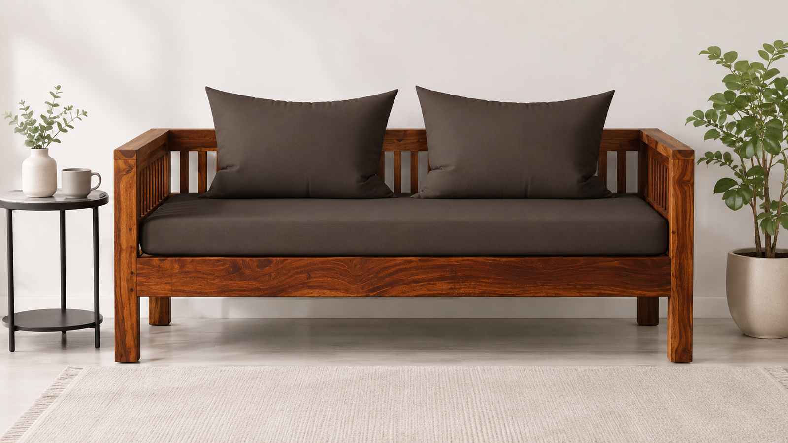 Serenity Luxe Solid Wood 2 Seater Sofa in Natural Wooden Finish