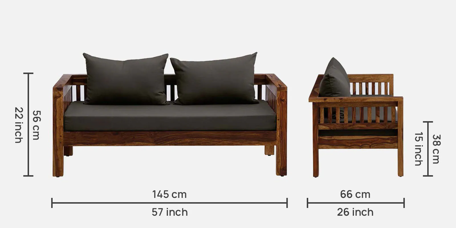 Serenity Luxe Solid Wood 2 Seater Sofa in Natural Wooden Finish - Image 5