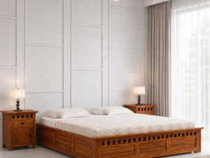 Serenza Solid Sheesham Wood Bed with Minimalist Design in Walnut Finish