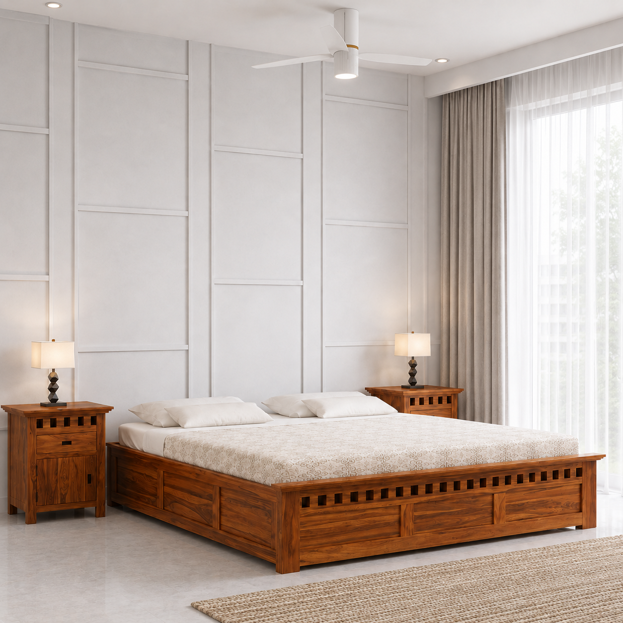 Serenza Solid Sheesham Wood Bed with Minimalist Design in Walnut Finish