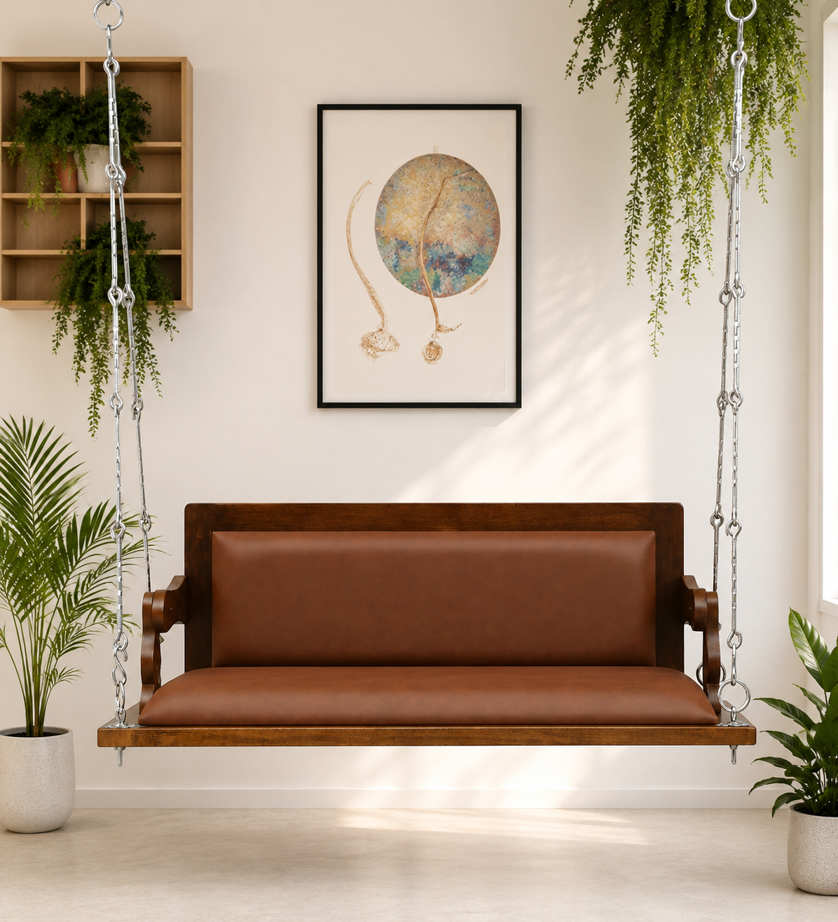 Serona Luxury Solid Sheesham Wood Wooden Swing with Cushioned Seat