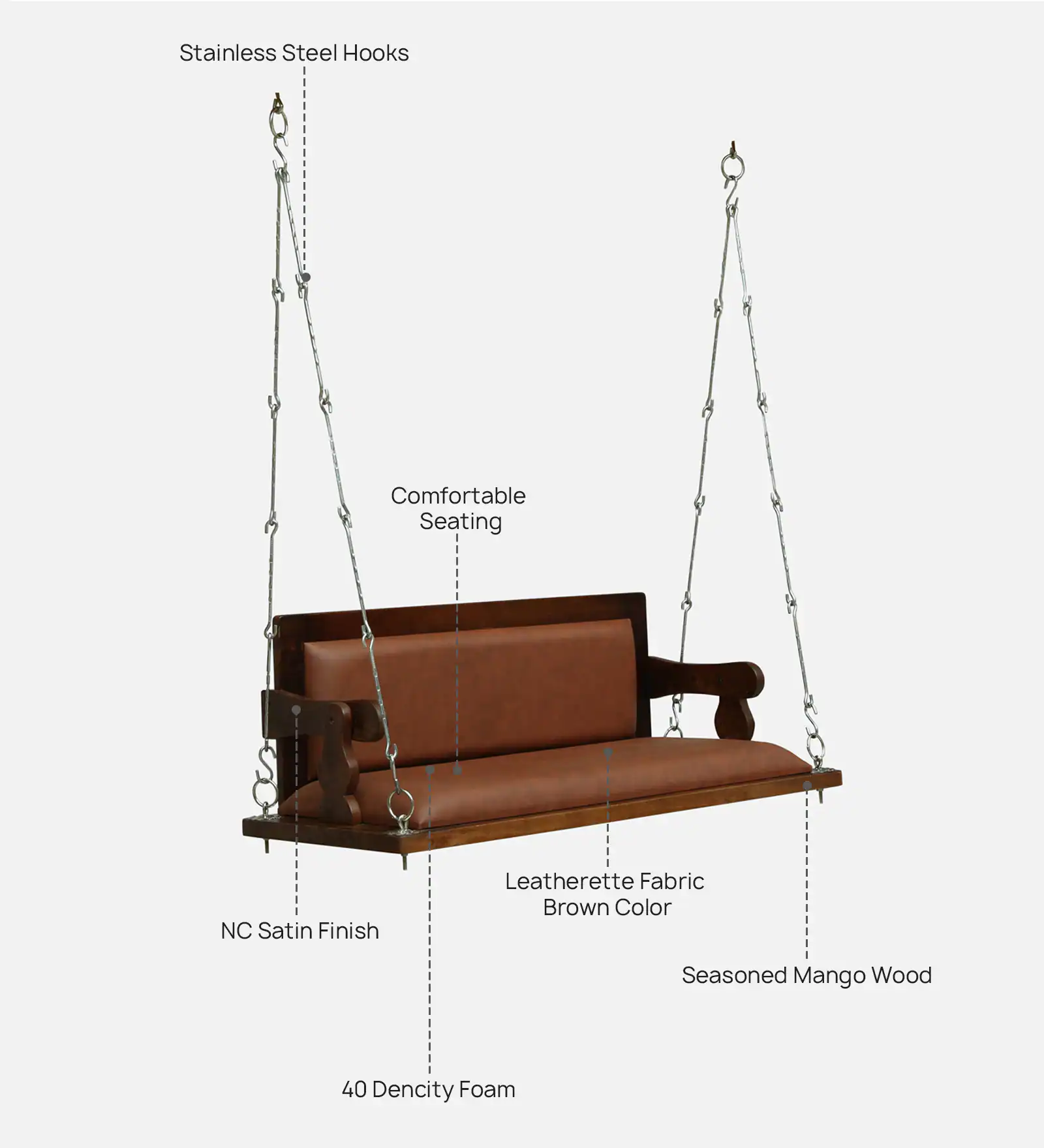Serona Luxury Solid Sheesham Wood Wooden Swing with Cushioned Seat - Image 5
