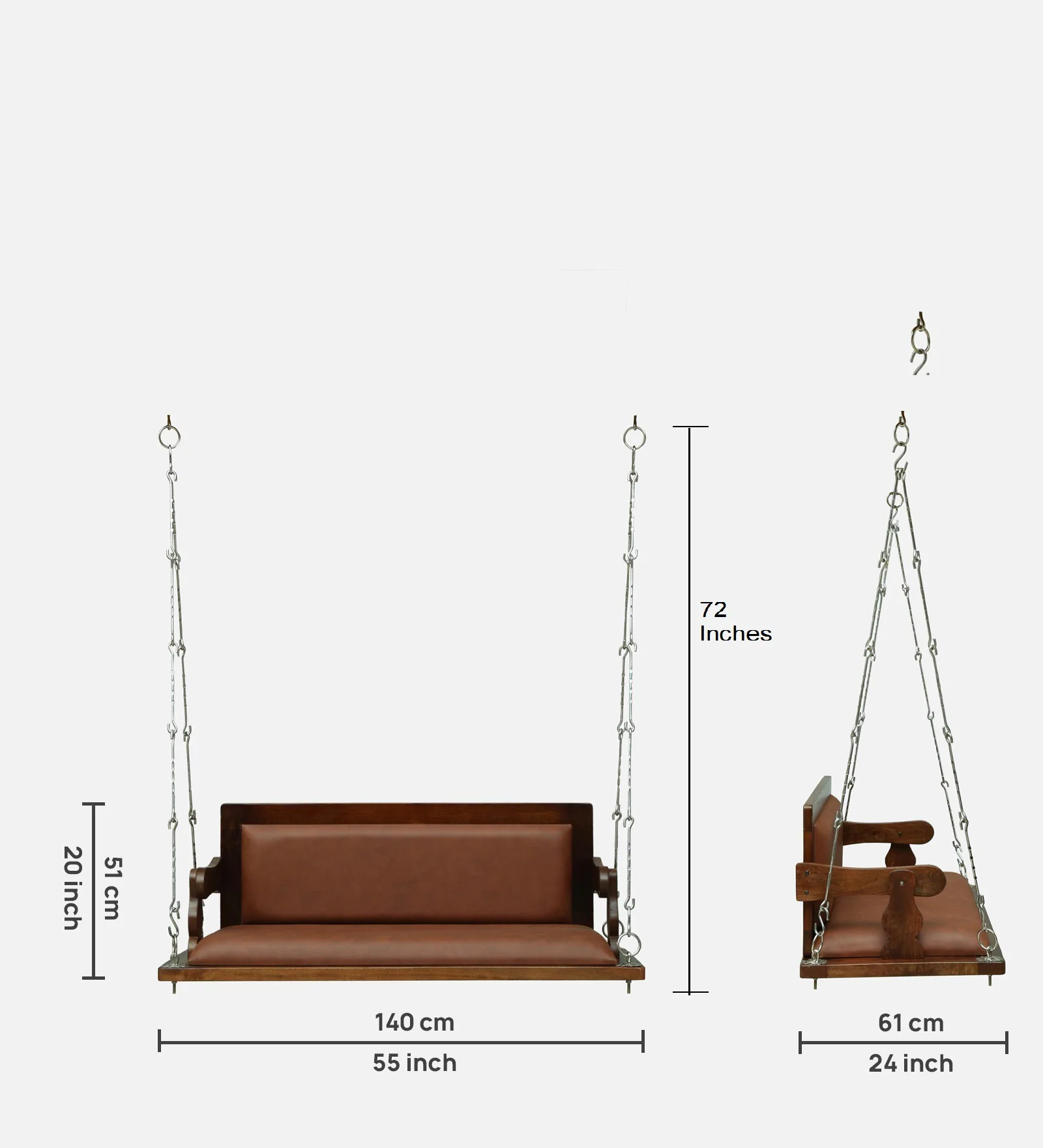 Serona Luxury Solid Sheesham Wood Wooden Swing with Cushioned Seat - Image 6