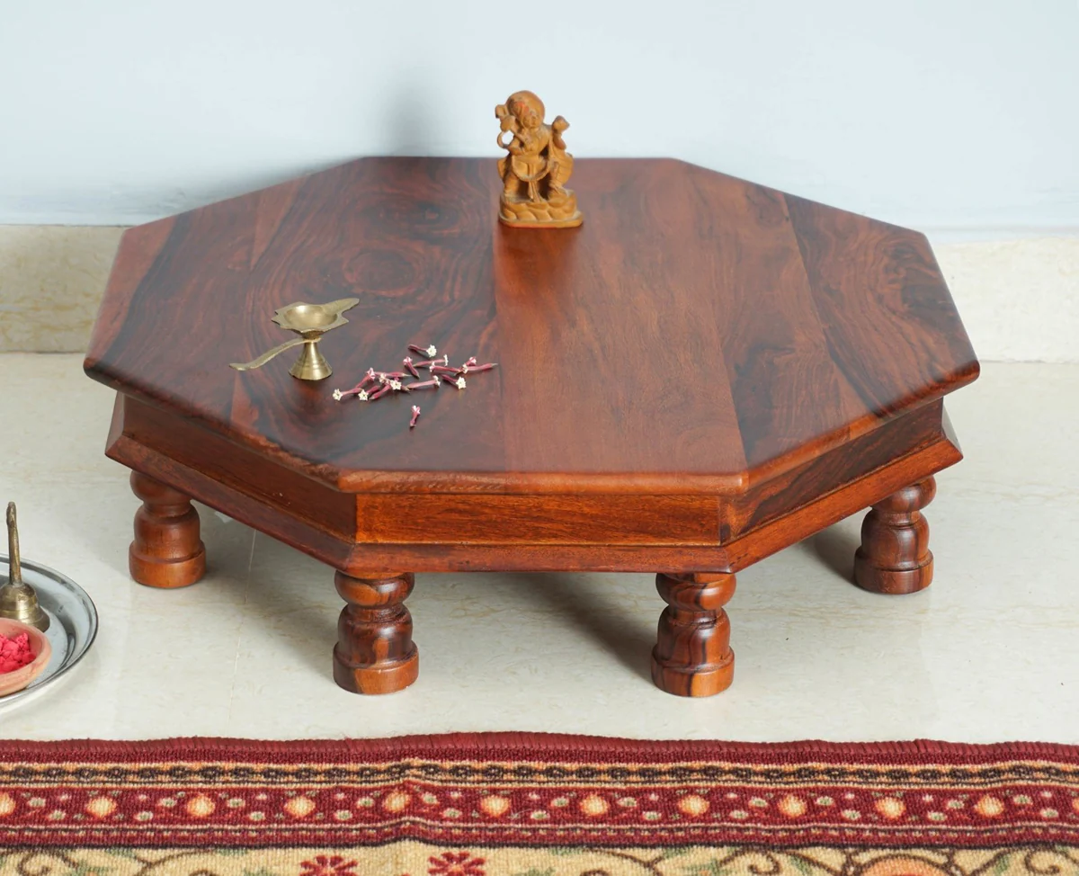 Shriyam Decorative Sheesham Wood Pooja Chowki - Image 4