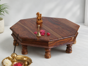 Shubh Aarambh Solid Wood Pooja Chowki with Traditional Design