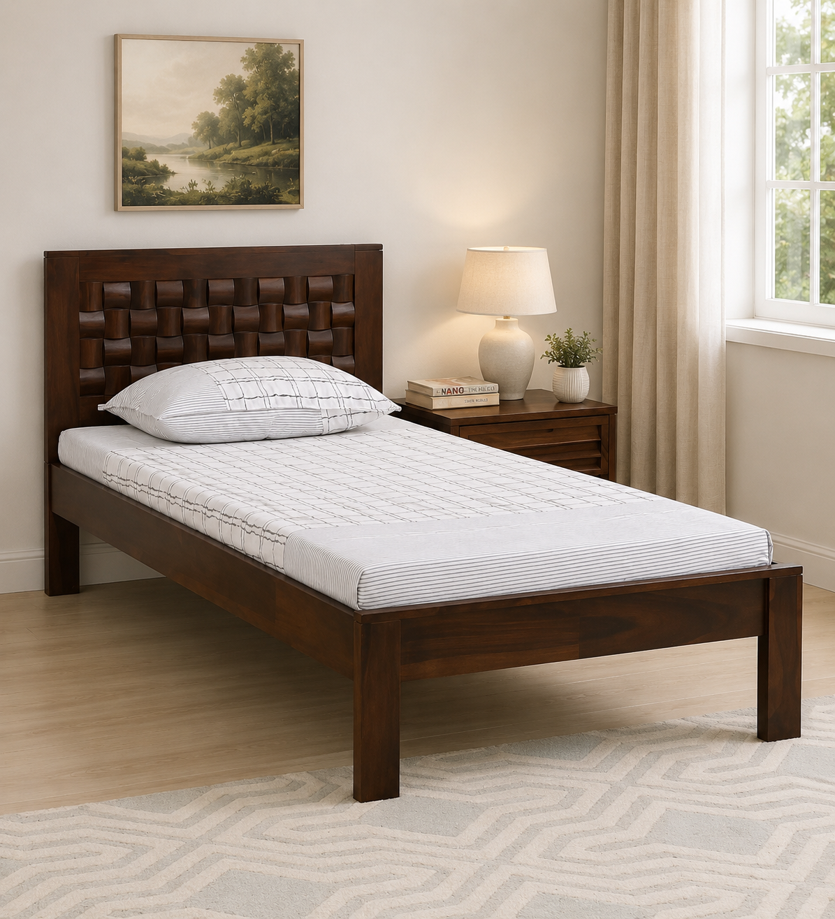 Sierra Handcrafted Solid Wooden Single Bed in Honey Oak Finish