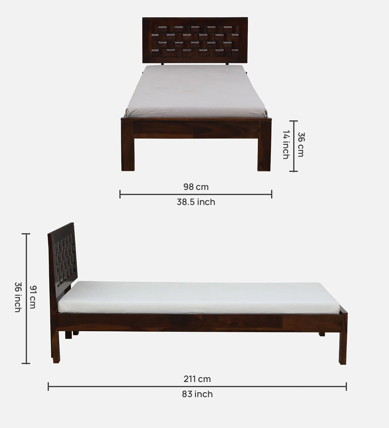 Sierra Handcrafted Solid Wooden Single Bed in Honey Oak Finish - Image 2