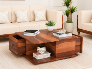 Solid Sheesham Wood Coffee Table with Natural Wood Grain Finish