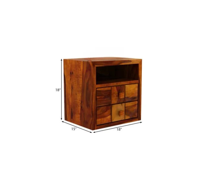 Solid Sheesham Wood Nightstand with Storage - Image 2