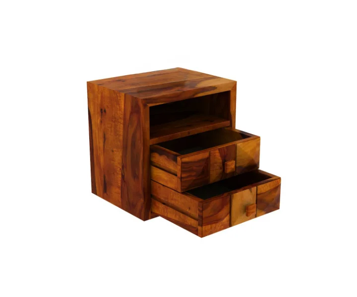 Solid Sheesham Wood Nightstand with Storage - Image 3