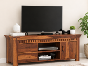 Solid Sheesham Wood TV Unit with Storage