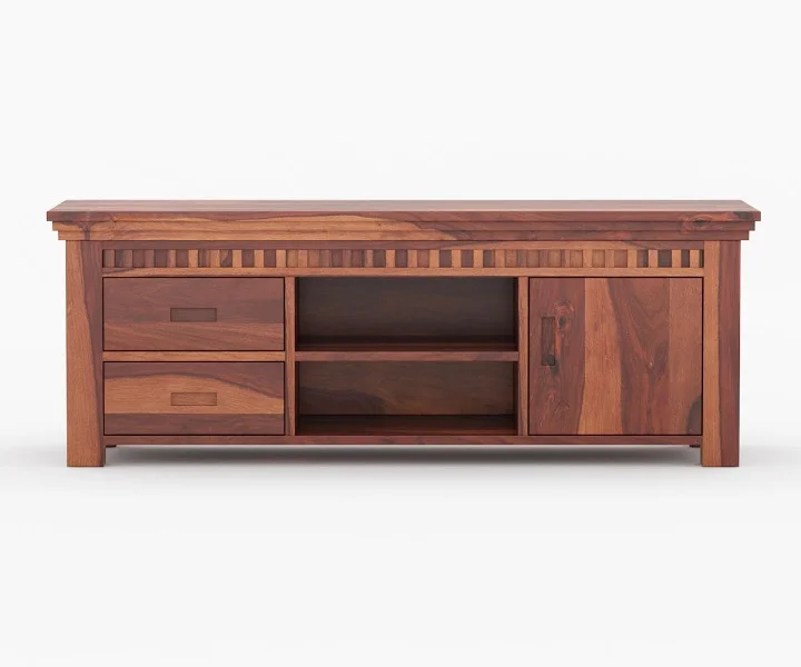 Solid Sheesham Wood TV Unit with Storage - Image 2