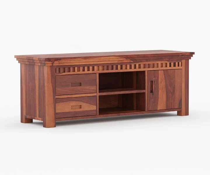Solid Sheesham Wood TV Unit with Storage - Image 3