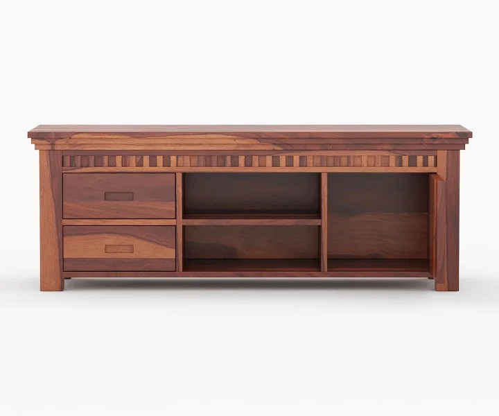 Solid Sheesham Wood TV Unit with Storage - Image 4