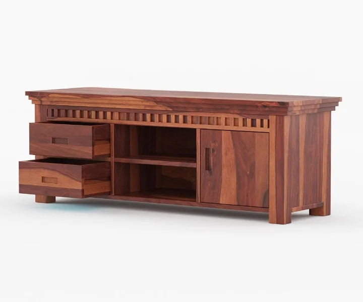Solid Sheesham Wood TV Unit with Storage - Image 5