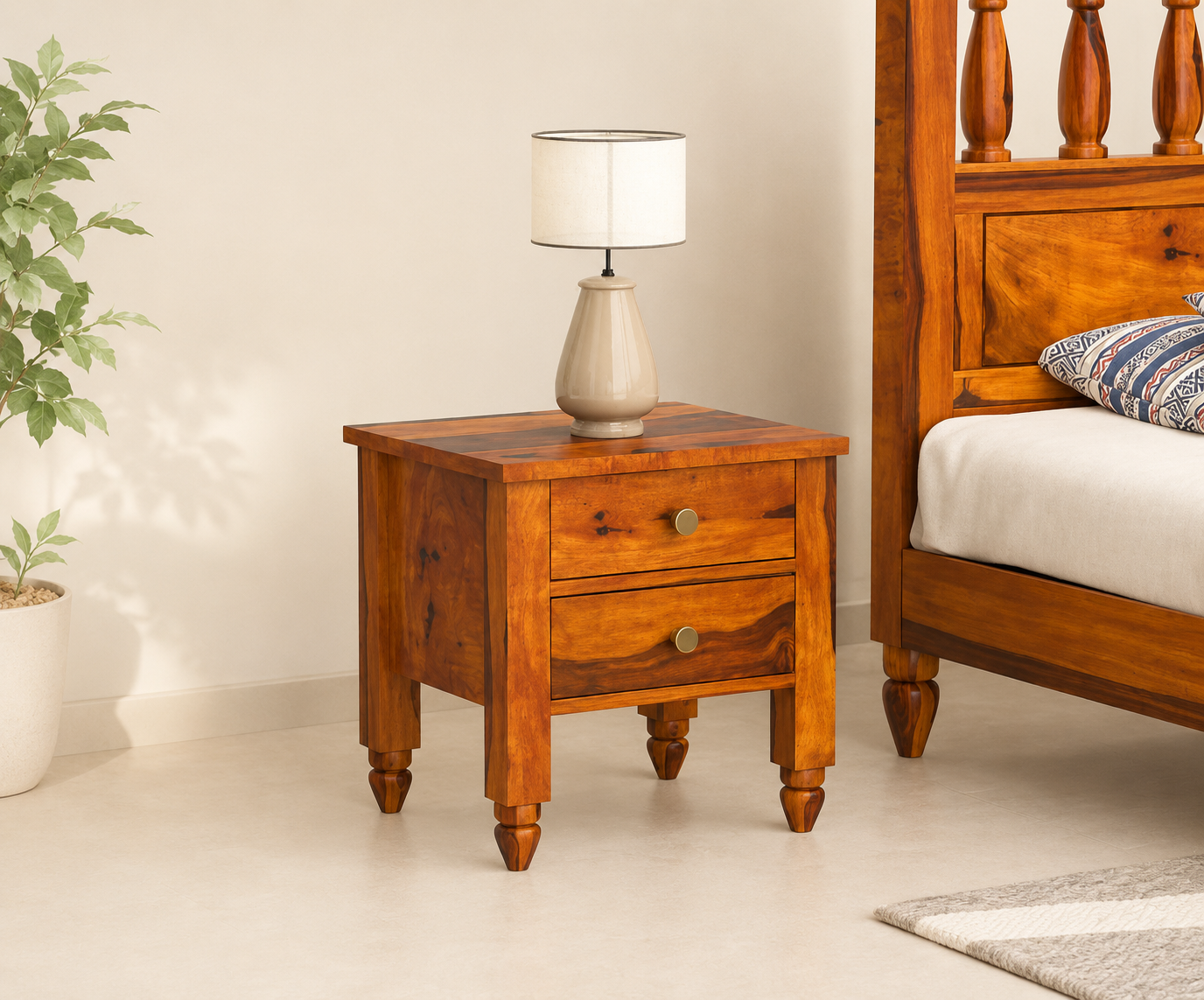 Solid Wood Bedside Table with Drawer